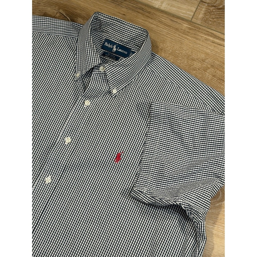 Ralph Lauren Blake Shirt Mens Large Blue White Gingham Short Sleeve Button‎ Down